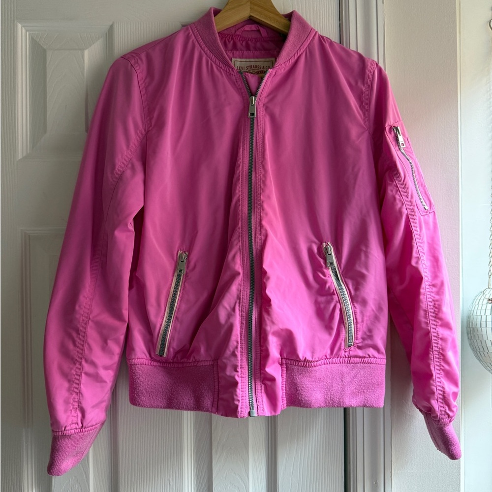 Levi's Women's Satin Bomber Jacket Pink, Size S,  Retro Style, Zip-Up